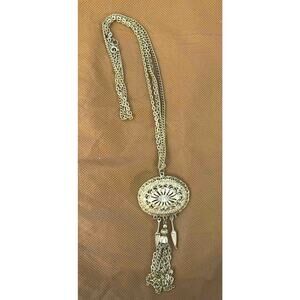 Vintage Gold Tone Filigree Tassel Pendant Necklace 1970s Boho Statement ~ EUC!!!